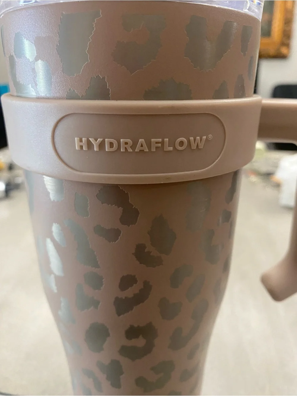 Taupe Leopard Travel Mug with Handle - Insulated Coffee Tumbler